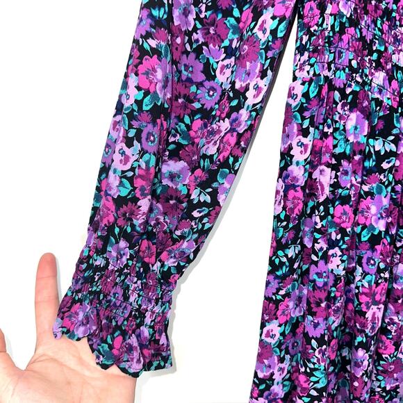 Wild Fable Purple Floral Smocked Long Sleeve Mini Dress Size Large - Picture 10 of 13